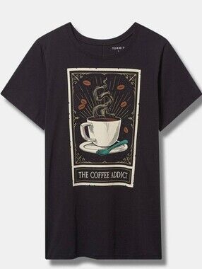 Heritage By Torrid Knit Black Tarot THE COFFEE ADDICT Graphic Tee 1X 16